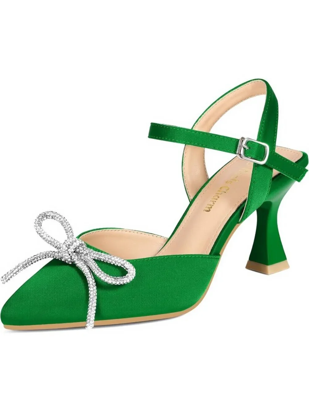 Women's Green Stiletto Pumps Shoes Pointed Toe Ankle Strap High Heel Dress Shoes